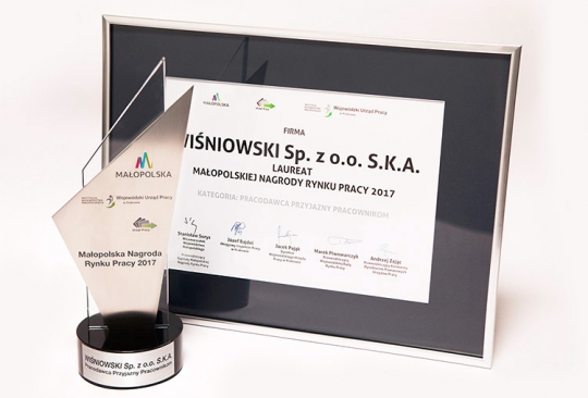 WIŚNIOWSKI laureatem I edycji Małopolskiej Nagrody Rynku Pracy WIŚNIOWSKI laureatem I edycji Małopolskiej Nagrody Rynku Pracy