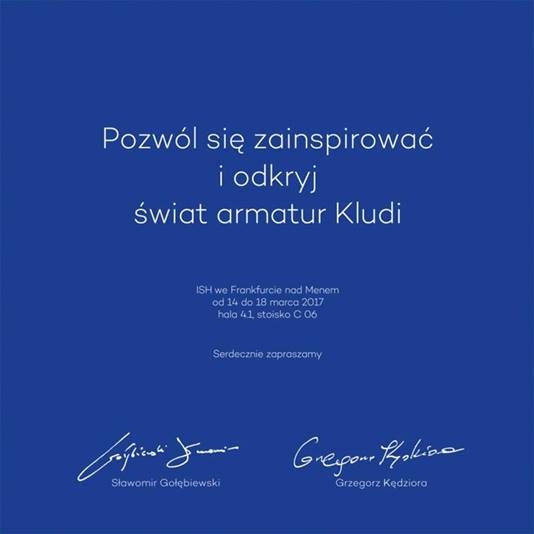 KLUDI zaprasza na Targi ISH we Frankfurcie KLUDI zaprasza na Targi ISH we Frankfurcie