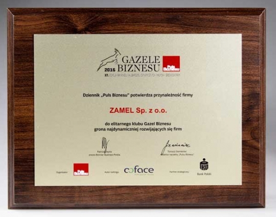 ZAMEL nagrodzony Gazelą Biznesu 2016