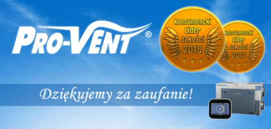 Firma PRO-VENT z&nbsp;nagrodą Konsumencki Lider Jakości 2018!