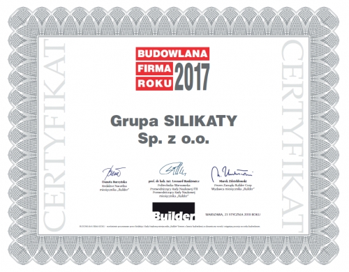 Grupa SILIKATY Budowlaną Firmą Roku 2017 Grupa SILIKATY Budowlaną Firmą Roku 2017