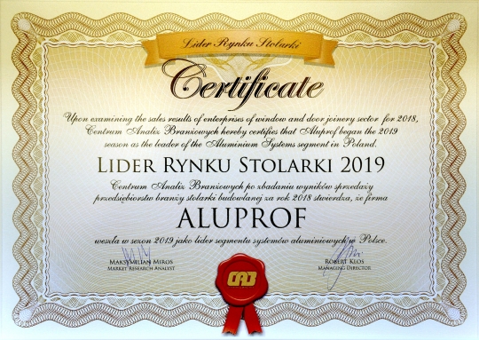 Aluprof 11 raz podwójnym Liderem Rynku Stolarki Aluprof 11 raz podwójnym Liderem Rynku Stolarki
