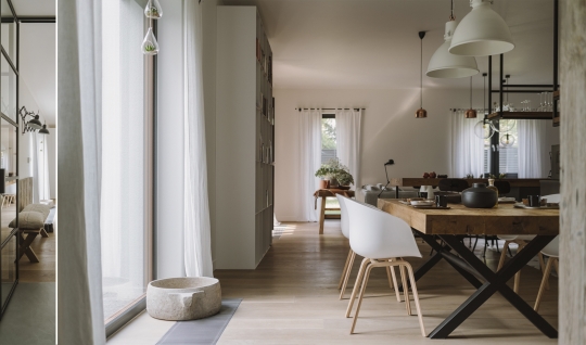 Drewno, szkło i stal w realizacji Studio O. Drewno, szkło i stal w realizacji Studio O.