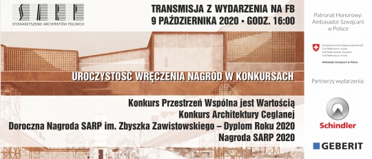 Wielka Gala SARP i rozstrzygnięcie konkursu Dyplom Roku 2020. Oglądaj transmisję online! Wielka Gala SARP i rozstrzygnięcie konkursu Dyplom Roku 2020. Oglądaj transmisję online!