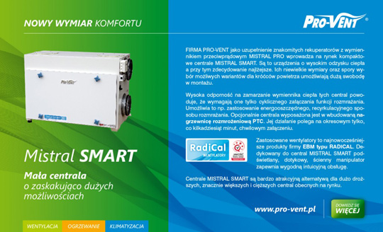 Rekuperatory kompaktowe MISTRAL SMART Rekuperatory kompaktowe MISTRAL SMART