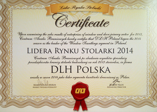 DLH POLAND LIDEREM BRANŻY STOLARSKIEJ W SEGMENCIE KANTÓWKI DREWNIANEJ 2014! DLH POLAND LIDEREM BRANŻY STOLARSKIEJ W SEGMENCIE KANTÓWKI DREWNIANEJ 2014!