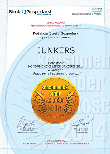 Marka Junkers zwycięzcą projektu badawczeg KONSUMENCKI LIDER JAKOŚCI Marka Junkers zwycięzcą projektu badawczeg KONSUMENCKI LIDER JAKOŚCI