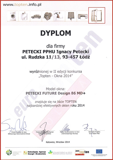 Okno PETECKI FUTURE Design 86 MD + zdobył wyróżnienie w II edycji konkursu TOPTEN - Okna 2014 Okno PETECKI FUTURE Design 86 MD + zdobył wyróżnienie w II edycji konkursu TOPTEN - Okna 2014