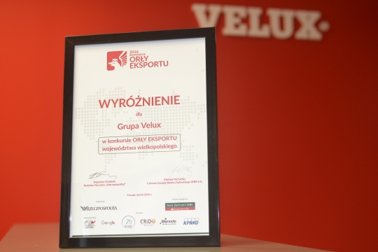 Grupa VELUX wyróżniona w konkursie Regionalne Orły Eksportu Grupa VELUX wyróżniona w konkursie Regionalne Orły Eksportu