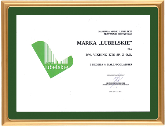 Vikking KTS wyrózniony certyfikatem Vikking KTS wyrózniony certyfikatem