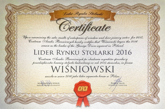 WIŚNIOWSKI ponownie LIDEREM RYNKU STOLARKI WIŚNIOWSKI ponownie LIDEREM RYNKU STOLARKI