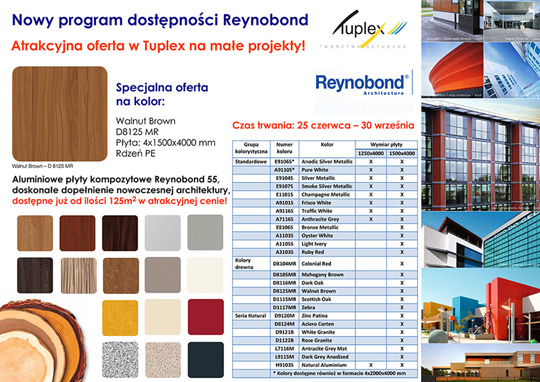 Nowa oferta na płyty REYNOBOND - TUPLEX Nowa oferta na płyty REYNOBOND - TUPLEX