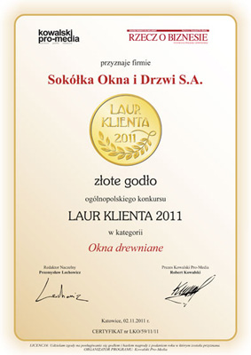 Złoty Laur Konsumenta dla Sokółka Okna i Drzwi S.A. Złoty Laur Konsumenta dla Sokółka Okna i Drzwi S.A.