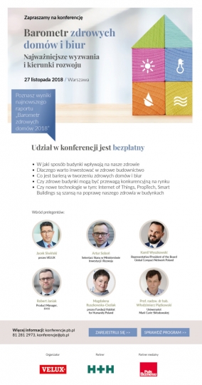 Konferencja „Barometr zdrowych domów i&nbsp;biur. Najważniejsze wyzwania i&nbsp;kierunki rozwoju” - 27.11.2018r.