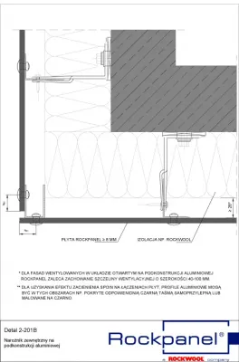 Połączenie pionowe płyt ROCKPANEL na konstrukcji aluminiowej w otwartym układzie elewacji - Detal 2-200b