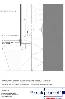 Mocowanie płyt Rockpanel do podkonstrukcji aluminiowej na styku z gruntem detal 2-552