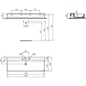 UMYWALKA ŚCIENNA z 3-otworami 1200x450 mm | CONCA | IDEAL STANDARD