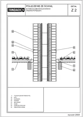 Połączenie ze ścianą pliki dwg, dxf /Za pomocą elementów blacharskich (przekrój poprzeczny) pliki cad