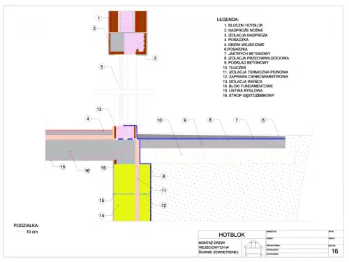 HOTBLOK pliki cad - Montaż drzwi wejściowych w ścianie zewnętrznej - krawędź dolna