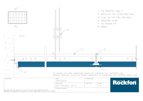 Systemy / Rockfon T24 X / Krawędź X / Połaczenie przyscienne Alu-profil przyścienny schodkowy