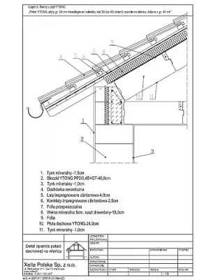 Połać YTONG, płyty gr. 24 cm, równoległe do kalenicy, kąt 30 (do 40) stopni, oparcie na wieńcu, ściana o gr. 40 cm