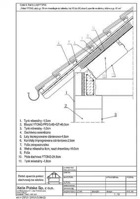 Połać YTONG, płyty gr. 24 cm, równoległe do kalenicy, kąt 40 (do 50) stopni, oparcie na wieńcu, ściana o gr. 40 cm
